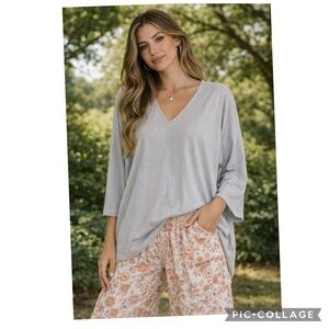 NEW J.JILL PUREJILL SANDWASHED V-NECK RELAXED FIT TOP SOFT MARBLE